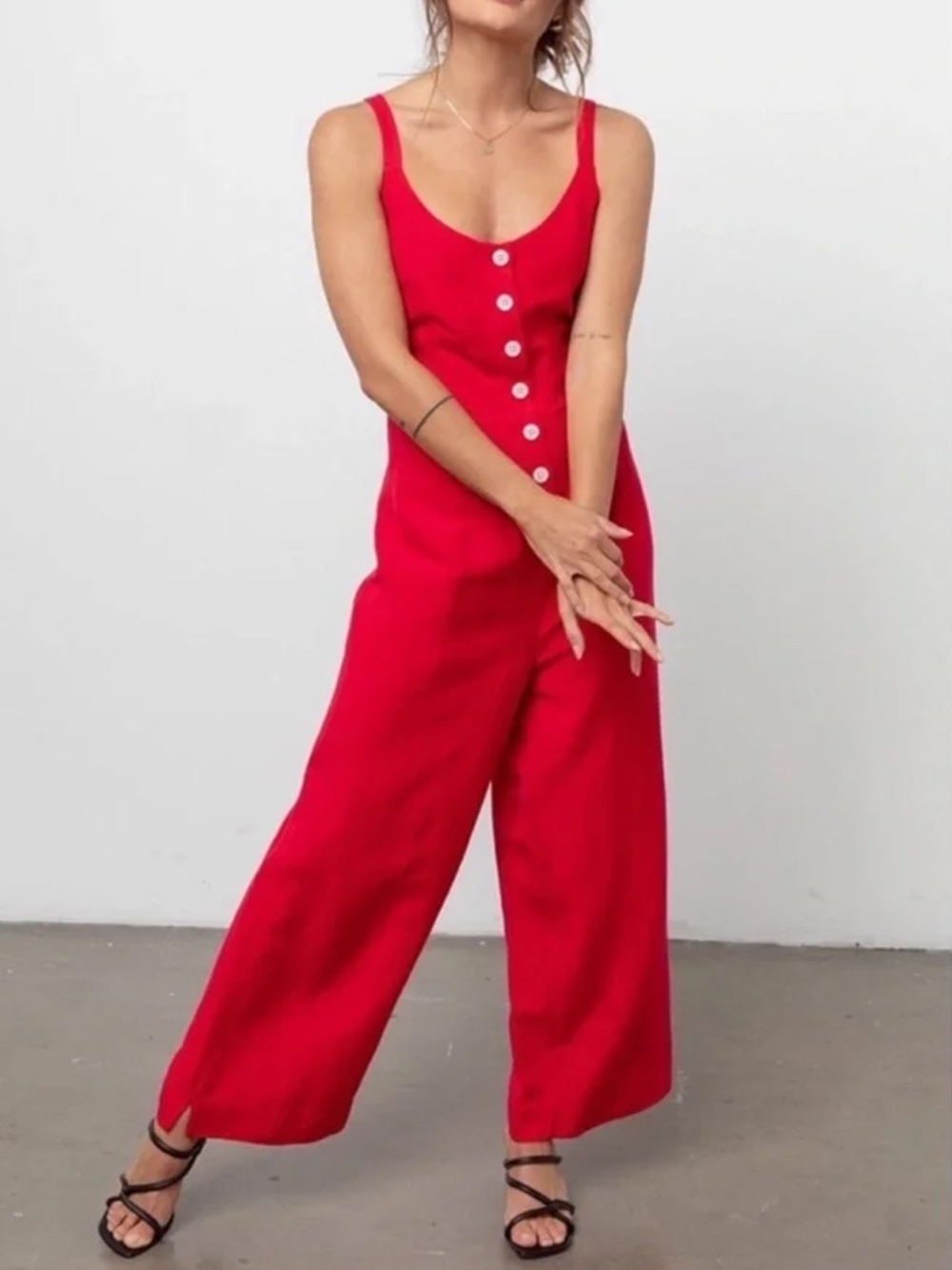 Rails Teresa Jumpsuit in Cayenne Red - Linen Blend - Wide Leg - Size M